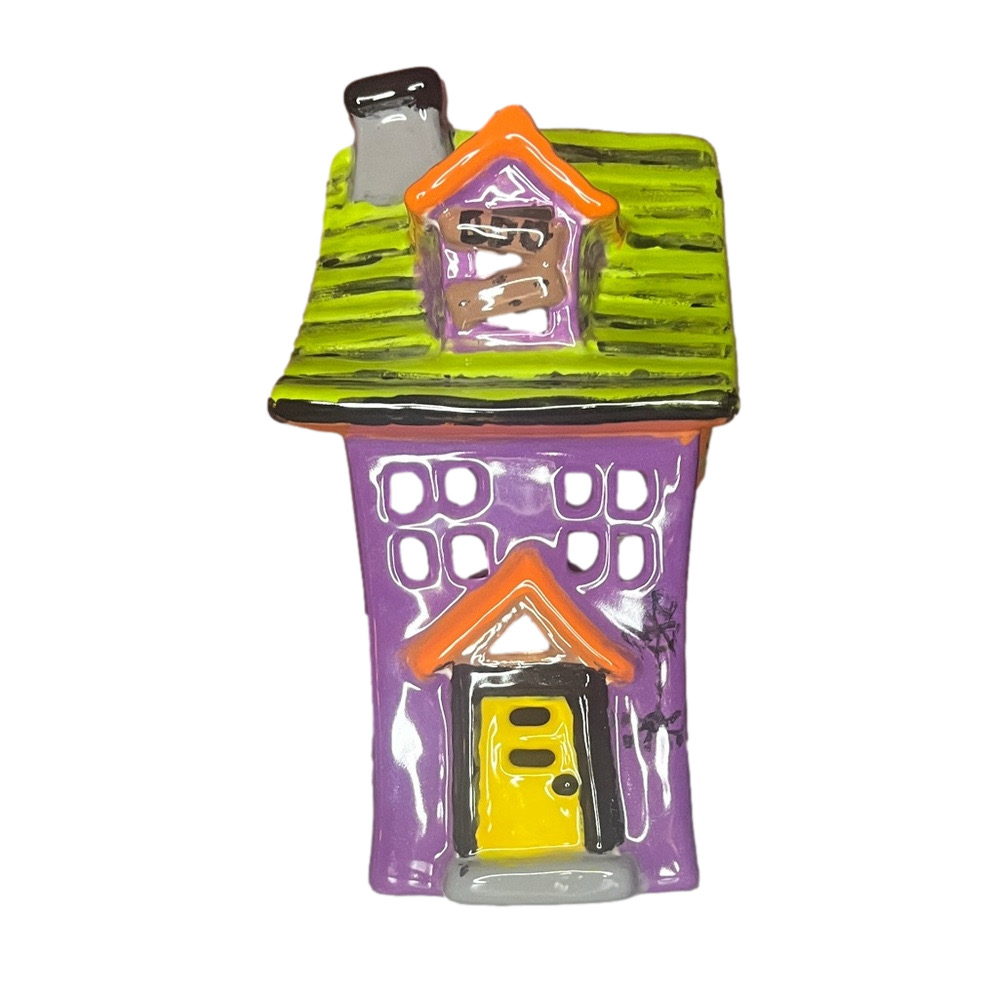 Hand painted Ceramic Haunted House Tea Light Holder Art Decor